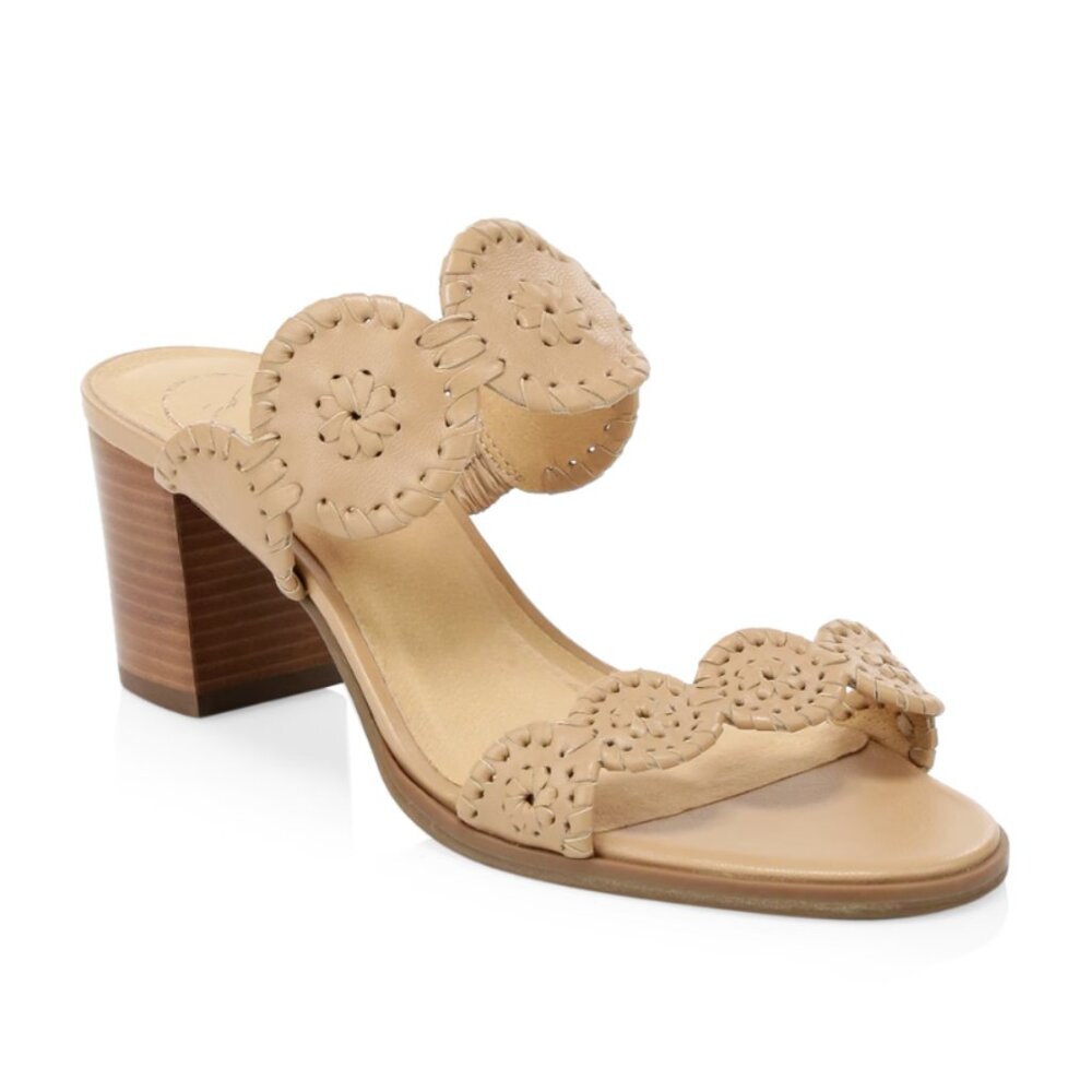 Jack Rogers Lorelai heeled sandal whipstitch buff